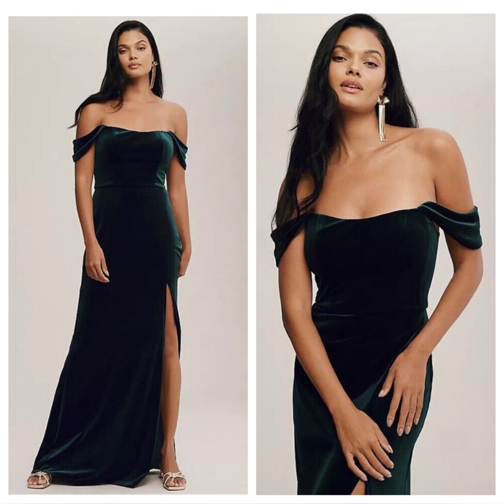 Jenny Yoo Issa Velvet Dress Green Anthropologie BHLDN